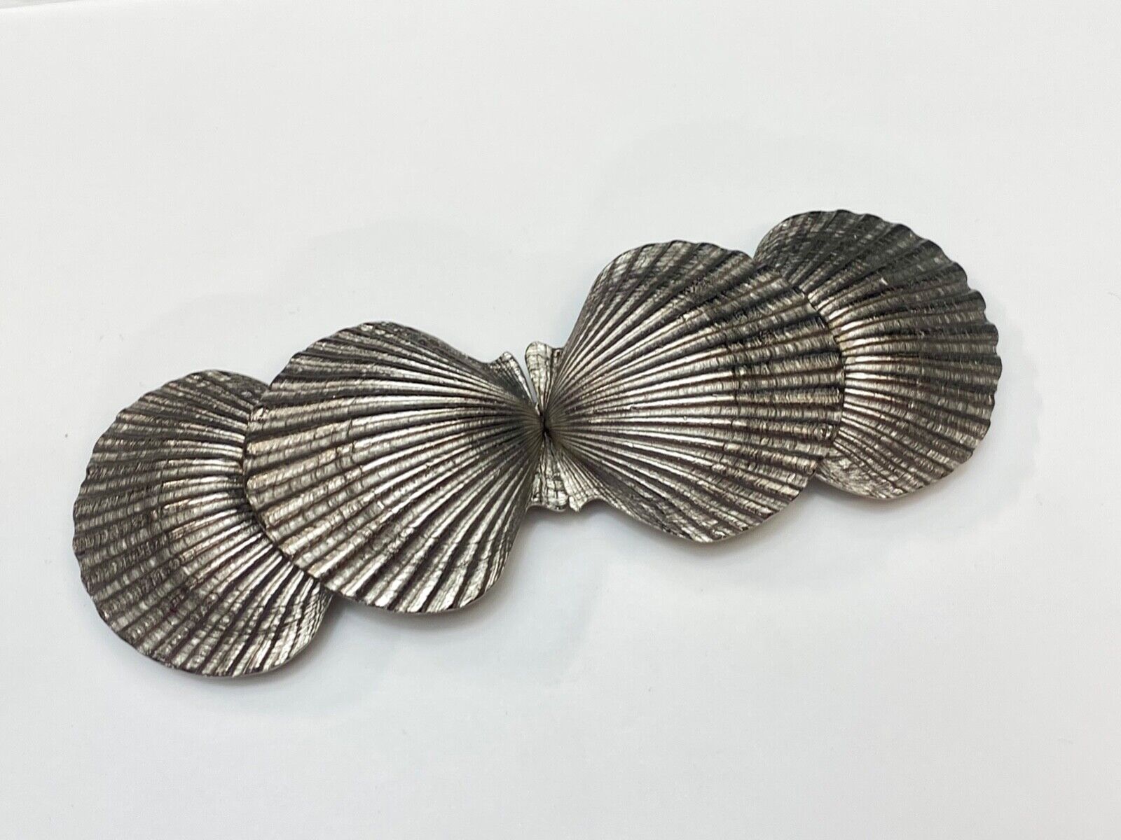 Two piece Interlocking silver color dual Clam SHELL belt buckle - DR Doreen Ryan