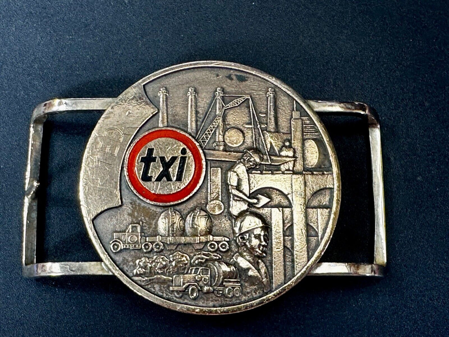 TXI Oil Rig Drilling Construction Company Vintage Belt Buckle by Jostens