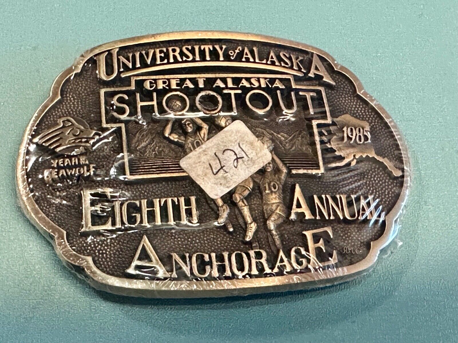 University of Alaska Anchorage 8th annual Great Shootout NOS brass belt buckle