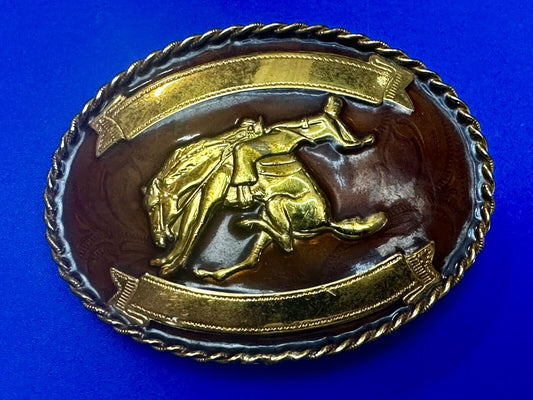 Vintage German Silver  Cowboy Saddle Bronc western belt buckle W/ Award Ribbon