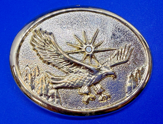 American Bald Eagle Flying Hunting with Patriotic Starburst Vintage Belt Buckle