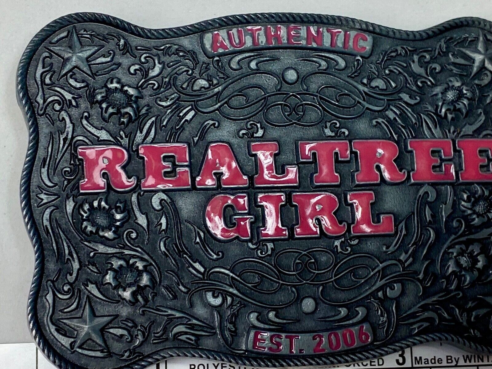 Authentic Realtree Girl Girlie Western Cowgirl Pink Lettering Ornate Belt Buckle