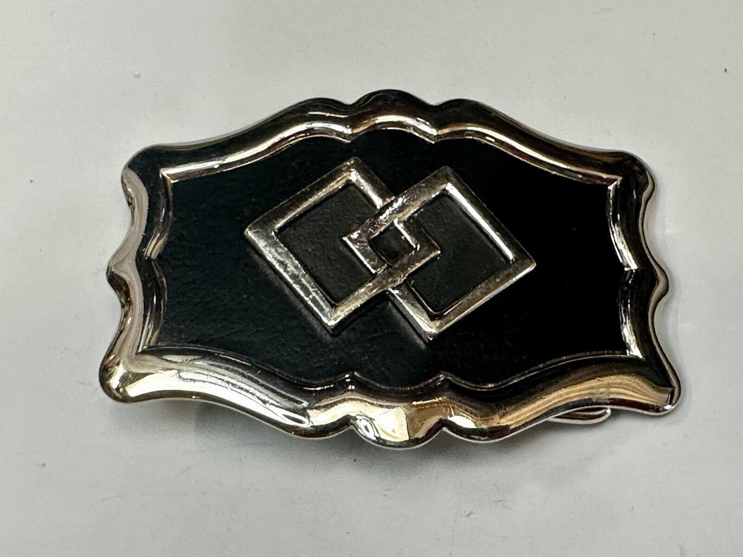 Black & silver diamond Shaped Cowboy Ranch pattern western framed Belt Buckle