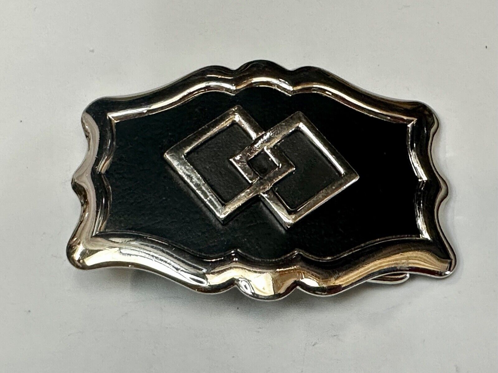 Black & silver diamond Shaped Cowboy Ranch pattern western framed Belt Buckle