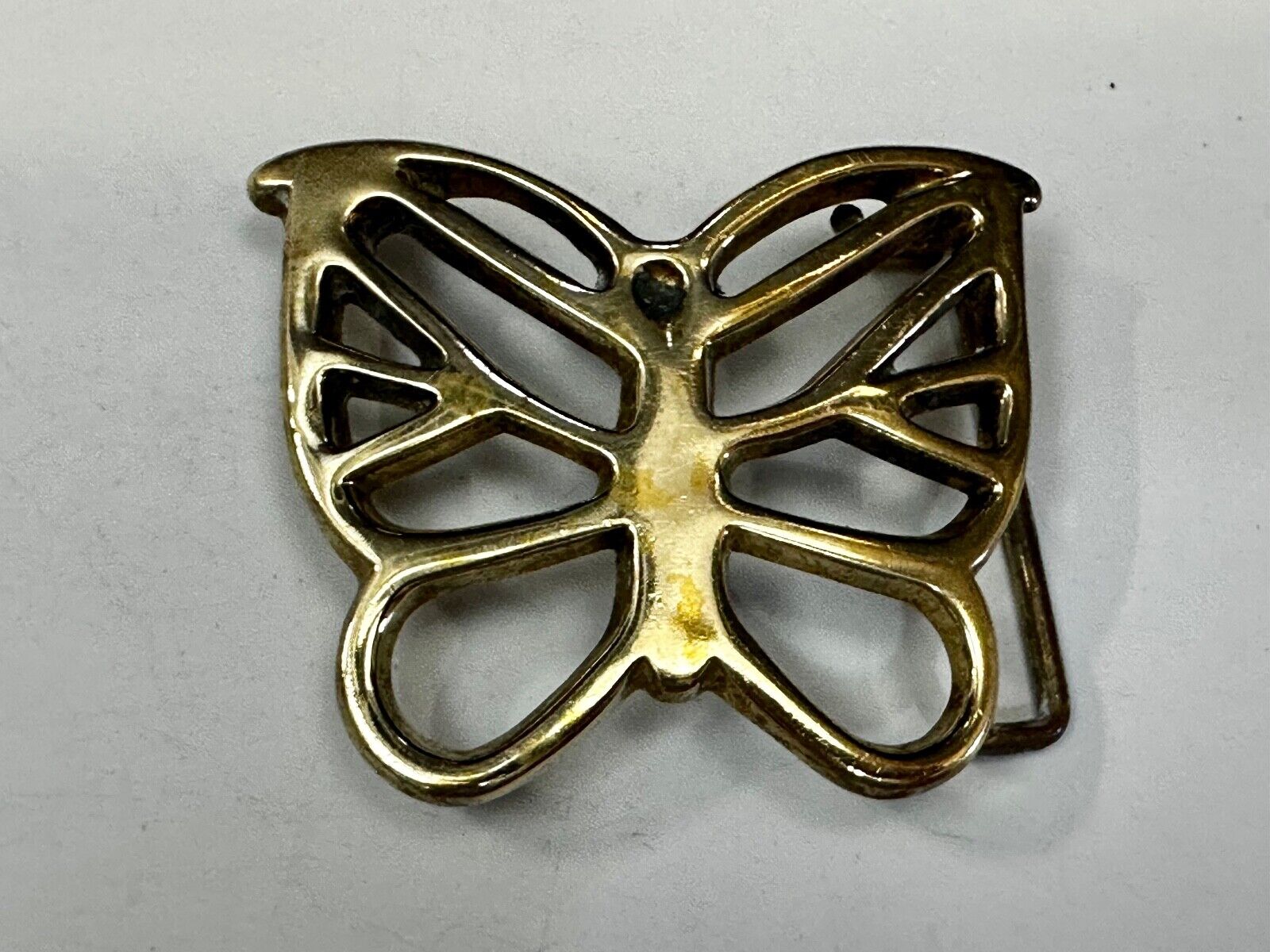 70s Butterfly Bug Insect Girl Kid Hippie Boho Animal Art Brass Vtg. Belt Buckle