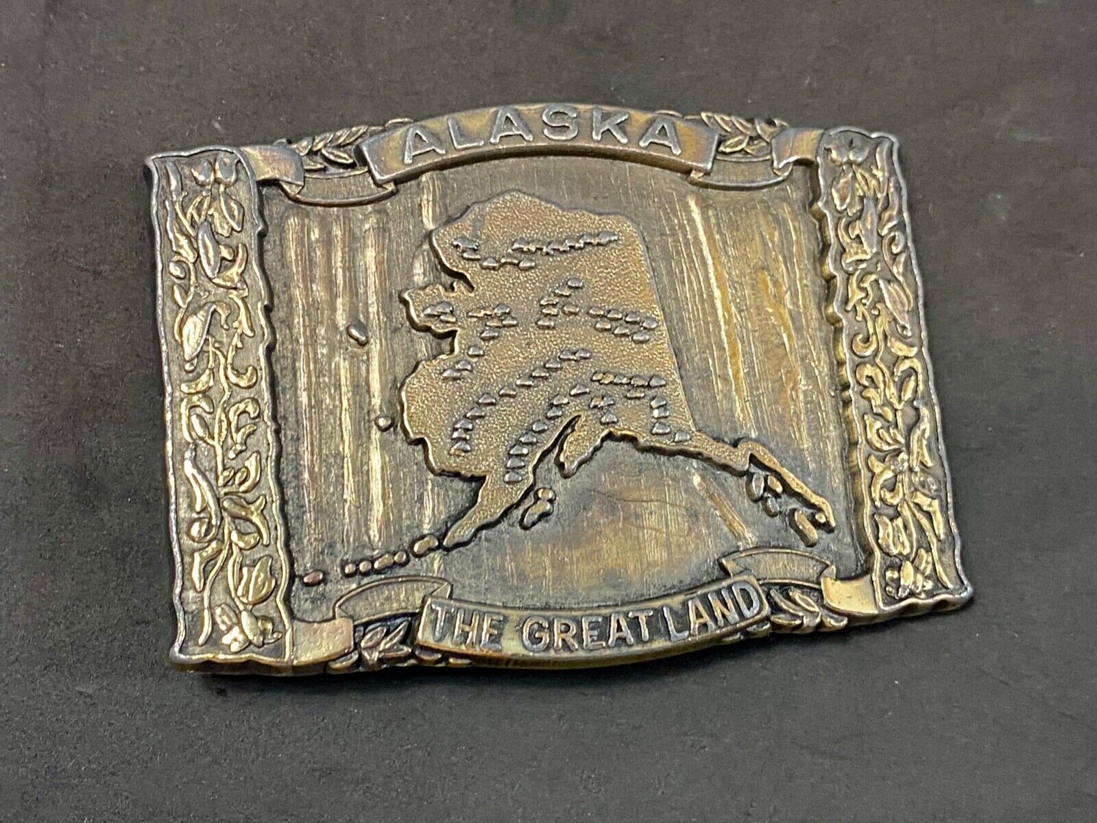 Alaska, The Great Land - Large brass tone vintage state belt buckle