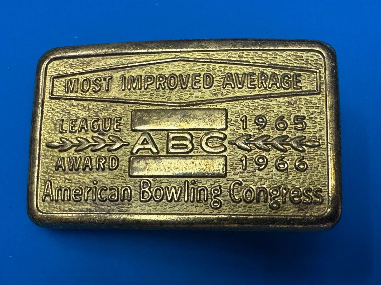 ABC Bowling League Award Trophy 1965 - 66 Belt Buckle RARE Most Improved Average