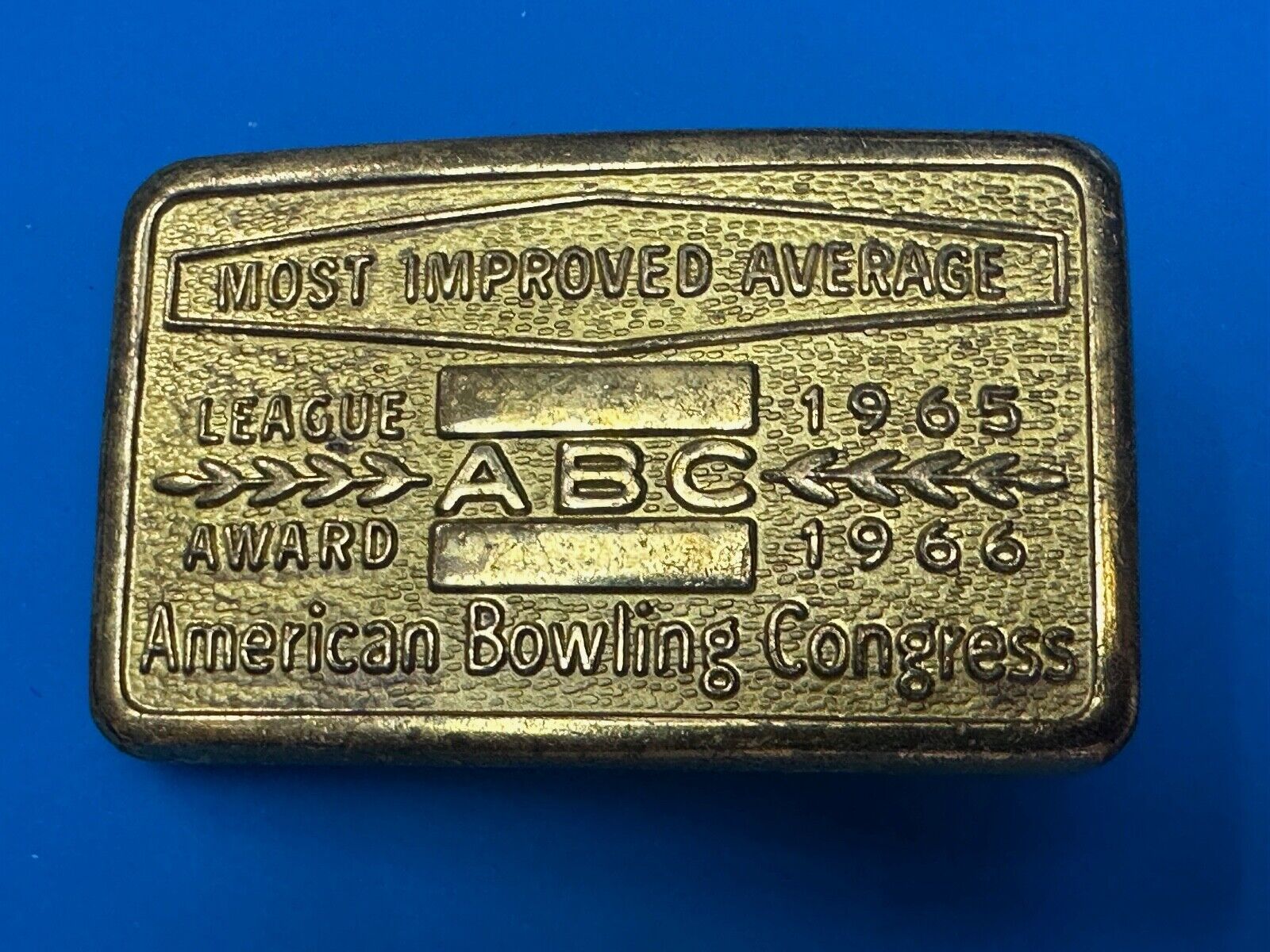 ABC Bowling League Award Trophy 1965 - 66 Belt Buckle RARE Most Improved Average