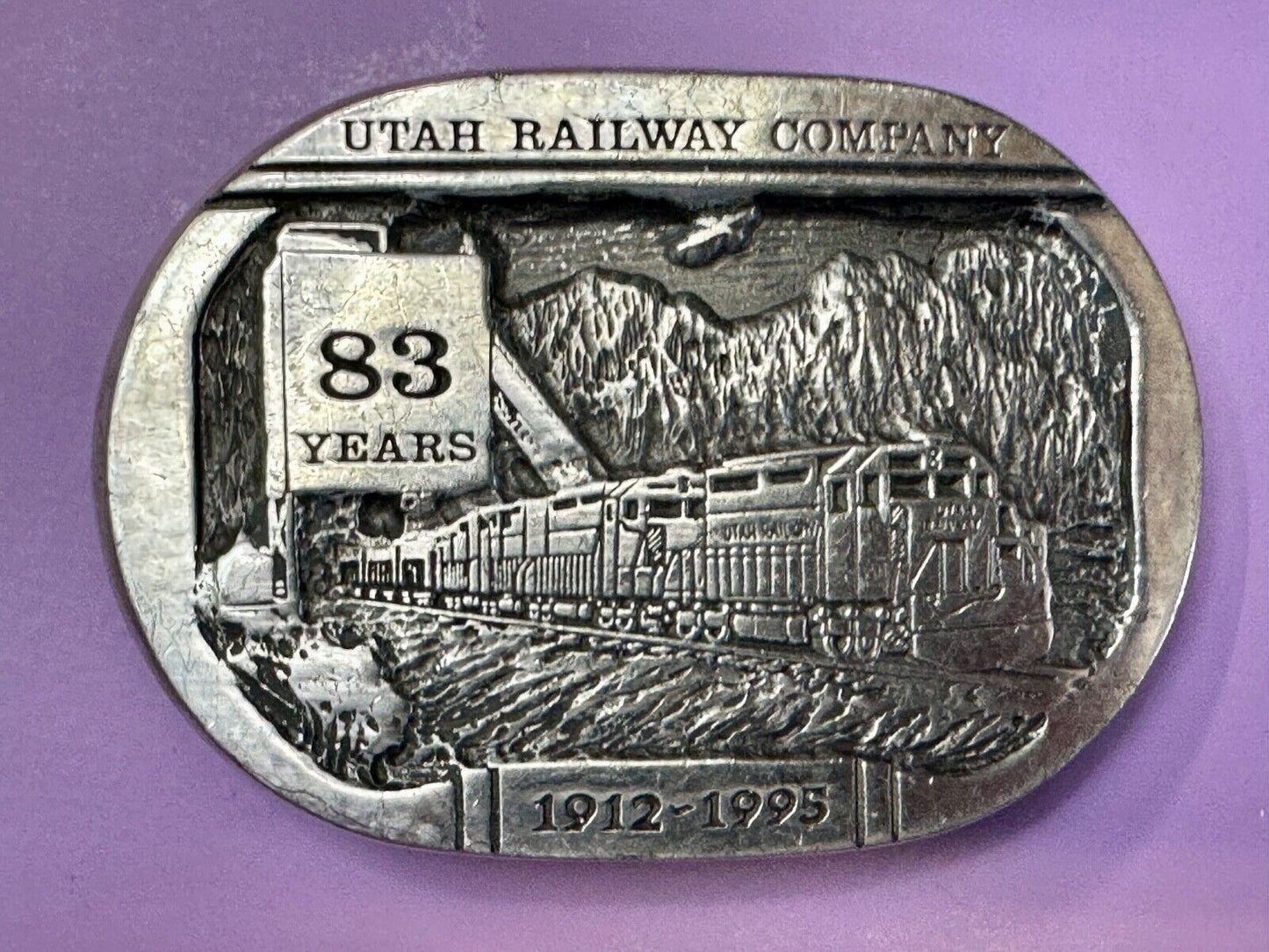 Utah Railway Co Vtg Train Railroad 83 Years - Gary Prazen Sculpture Belt Buckle