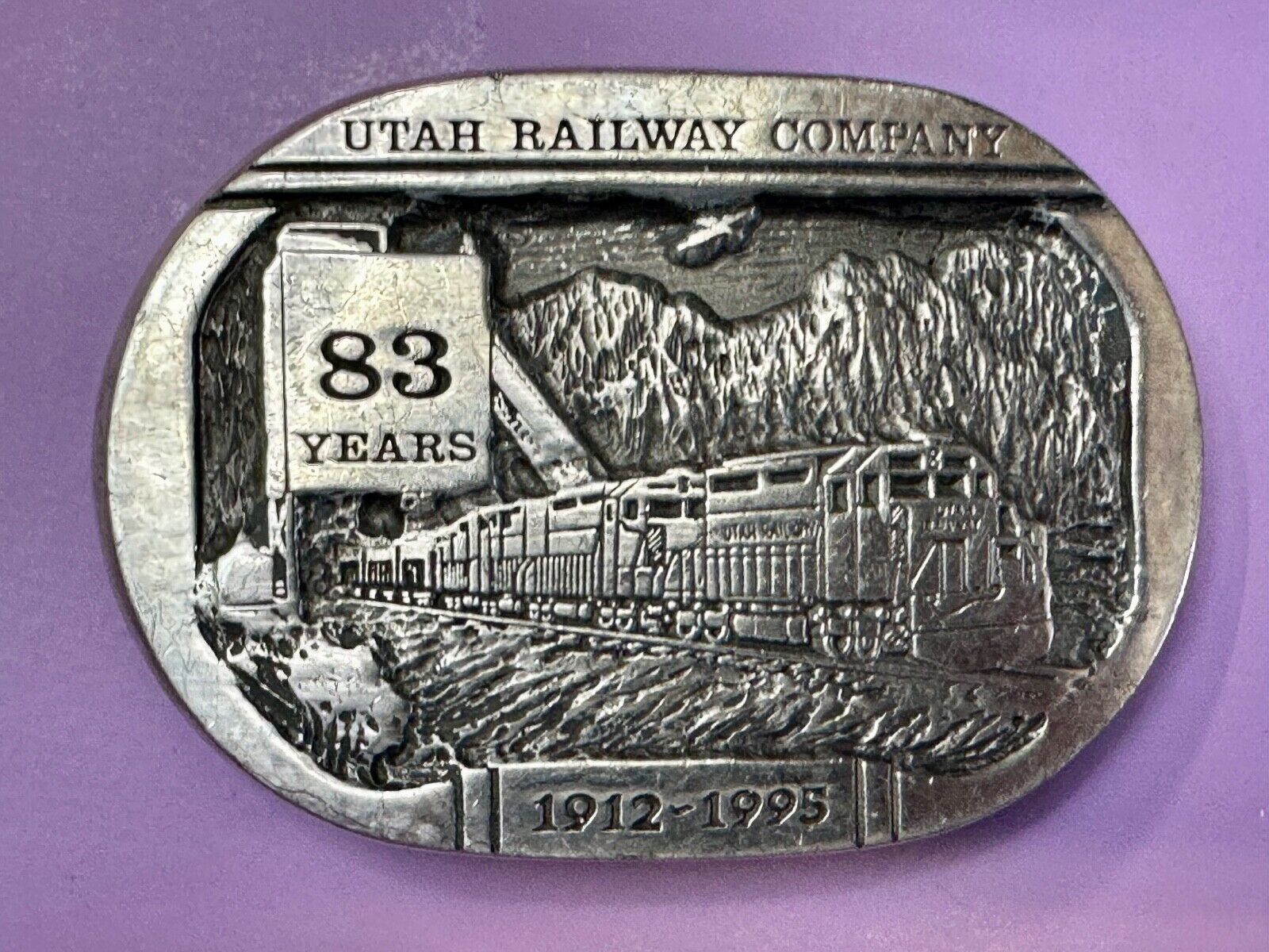 Utah Railway Co Vtg Train Railroad 83 Years - Gary Prazen Sculpture Belt Buckle