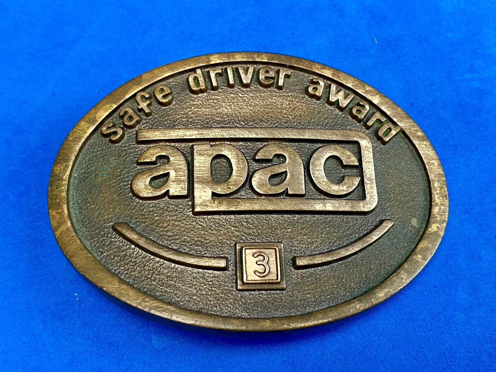 Vintage Jostens belt buckle APAC safe driver 3 year award