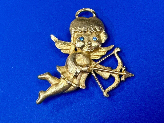 Adorable Angle Cupid w/ blue eyes! Love Arrows Mamselle signed brooch pin