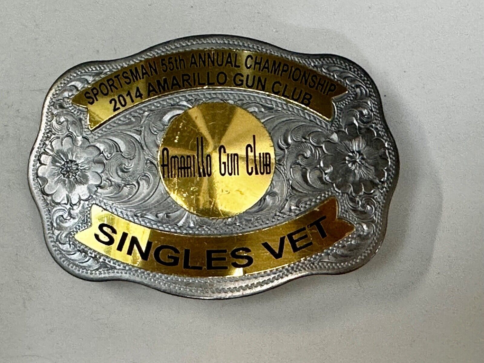 Amarillo Texas Gun Club Singles Vet Trophy Belt Buckle by Tilden