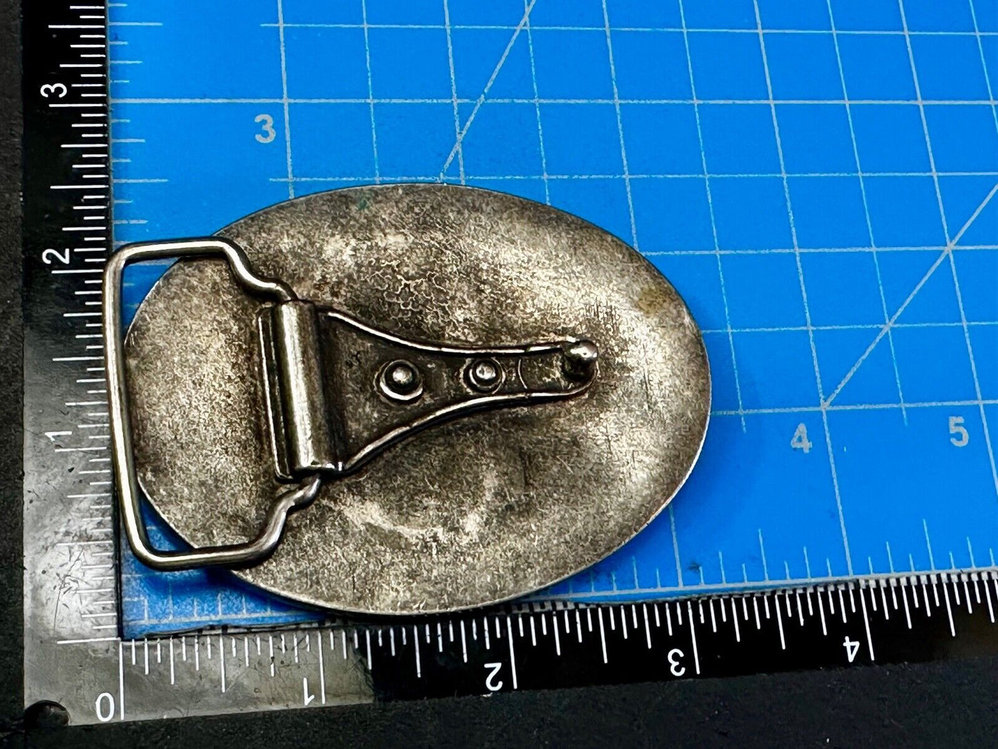 Unknown to me Animal Emblem Logo? Black Faux? leather Silver Tone Belt Buckle