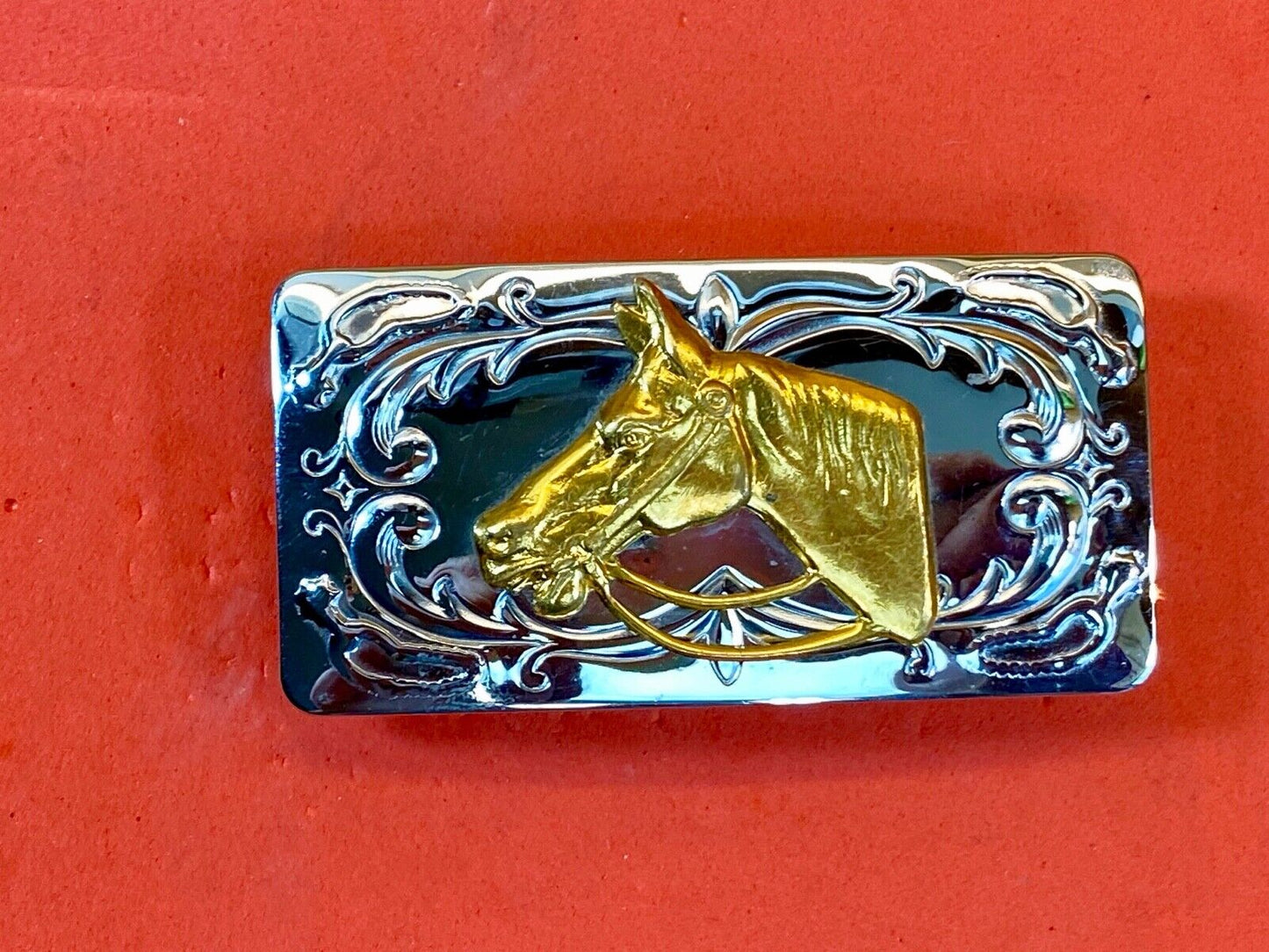 Usa Made Horse Head Bust Mixed Metal Belt Buckle 