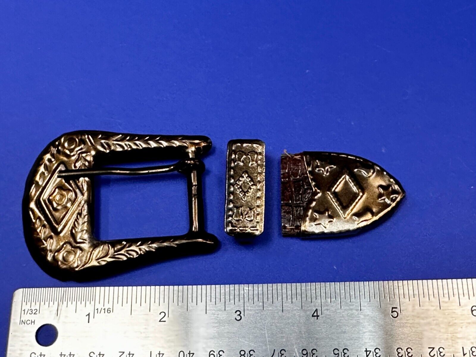 Three Piece Vintage Ranger Silver Tone Belt Buckle Set - Keeper & Tip Included