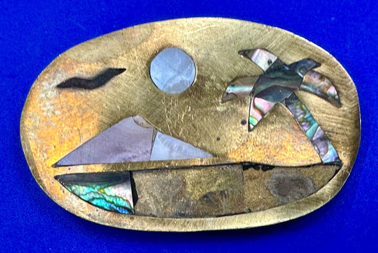 A Project belt buckle to repair - Missing inlaid inlay Abalone shell