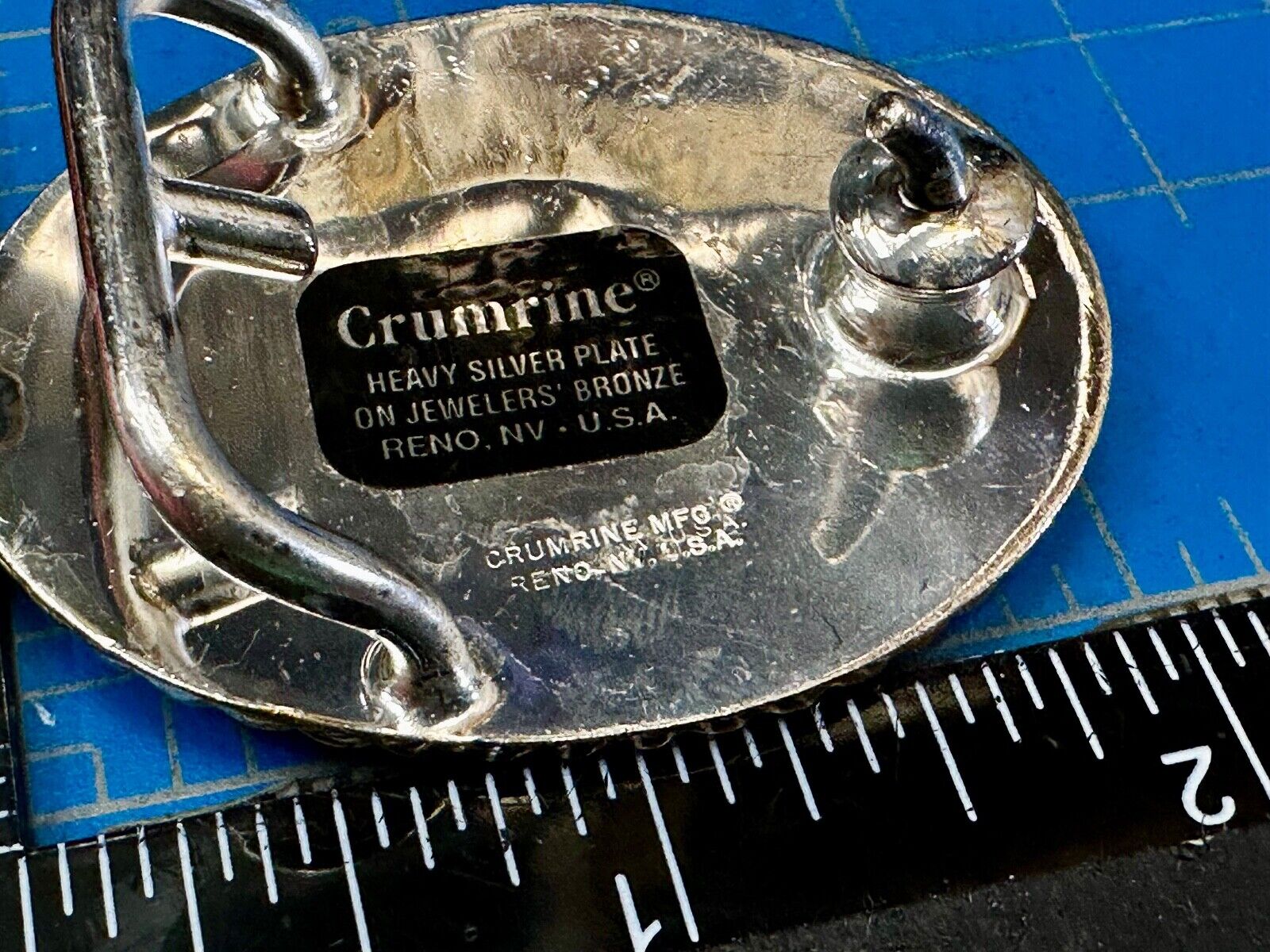 Vintage Crumrine 2" Wide Small Two tone Belt Buckle Engraved Swirl Design