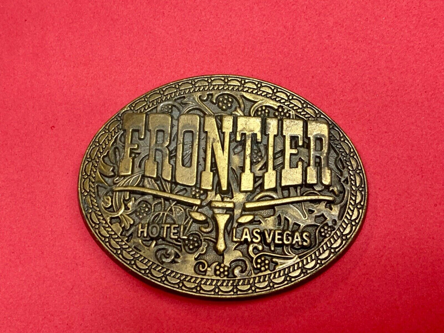Vintage Frontier Hotel Old Las Vegas Belt Buckle Casino Nevada Western Longhorn