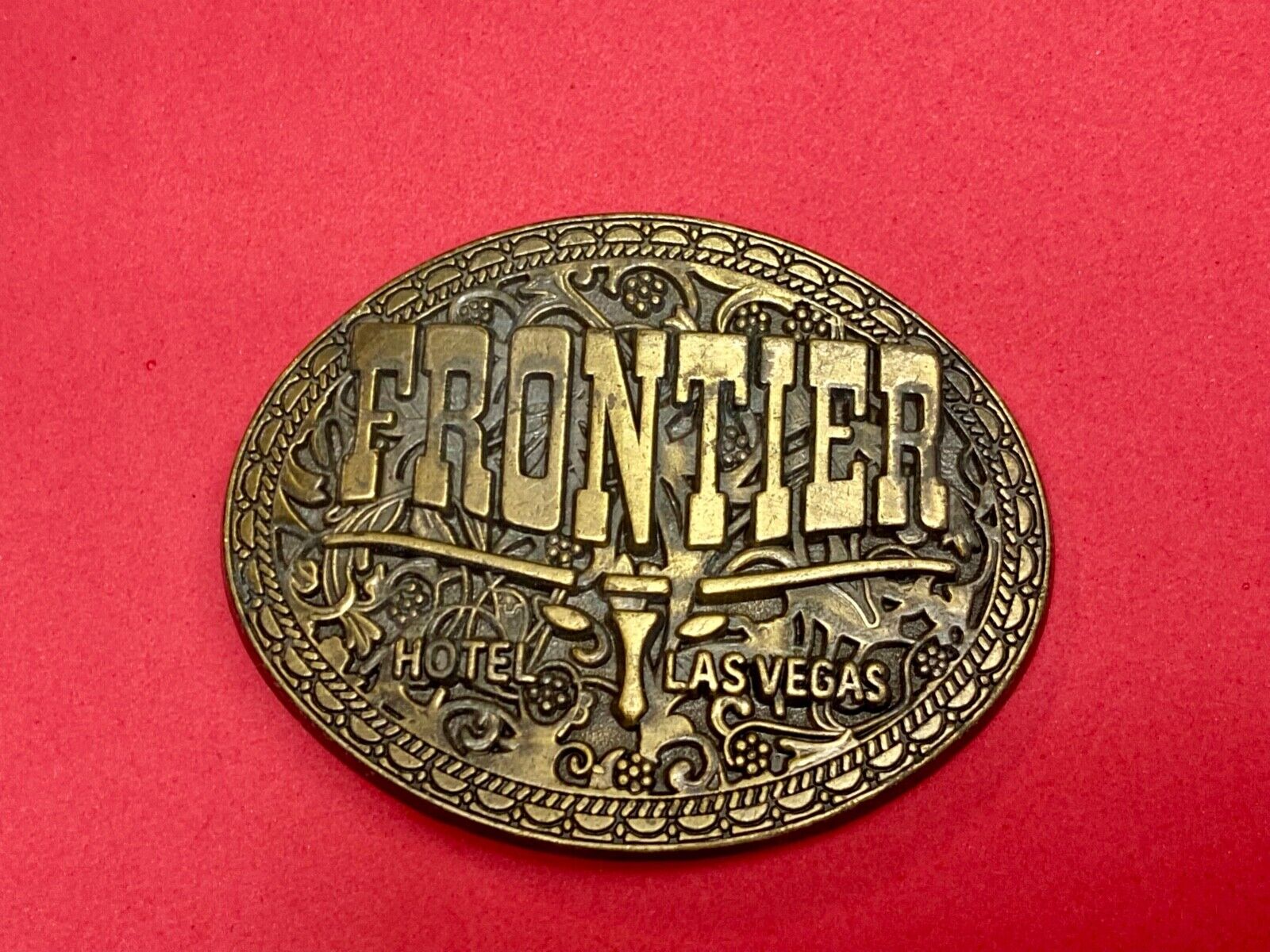 Vintage Frontier Hotel Old Las Vegas Belt Buckle Casino Nevada Western Longhorn