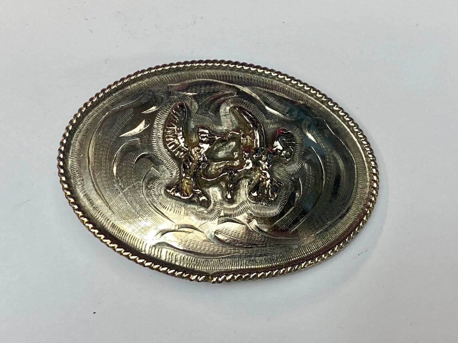 Vintage Fighting Hunting Birds?  Pre loved two tone western belt buckle  Repair