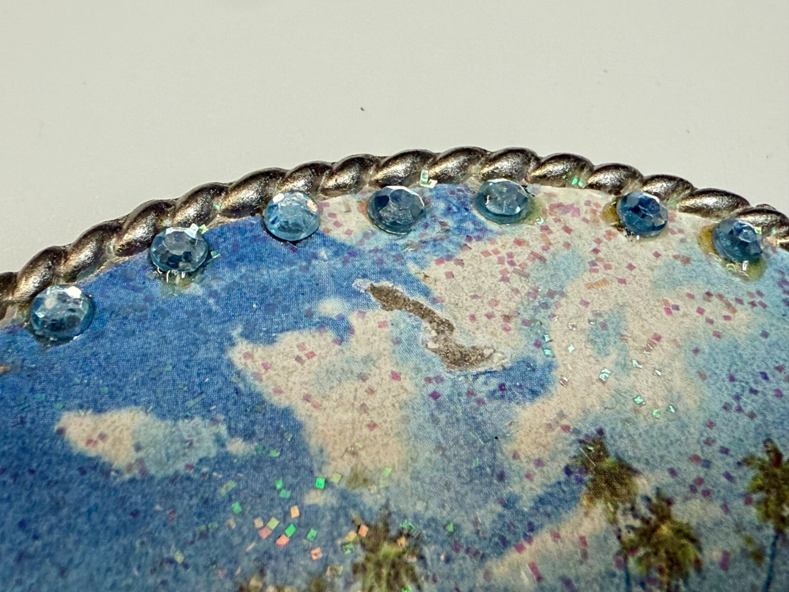 Tropical Island Paradise Picture Vintage Rhinestone Border Oval Belt Buckle
