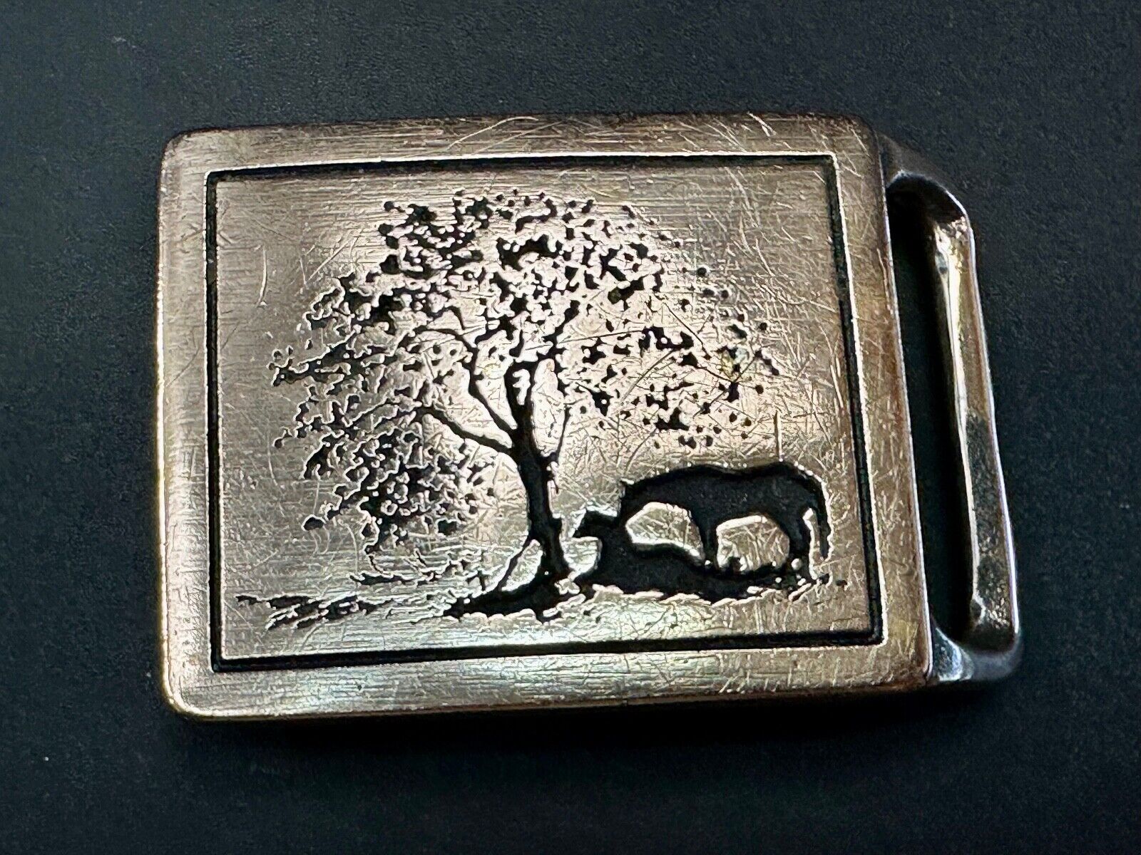 TWO HORSES TECH-ETHER GUILD Vintage art Horse lovers belt buckle
