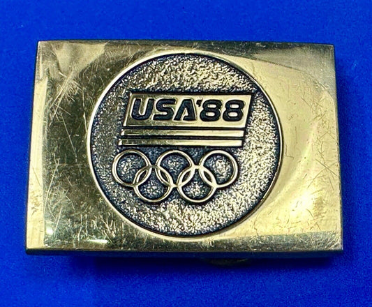 1988 US Olympics 100% Solid Brass Belt Buckle, Olympic Rings Logo & USA '88