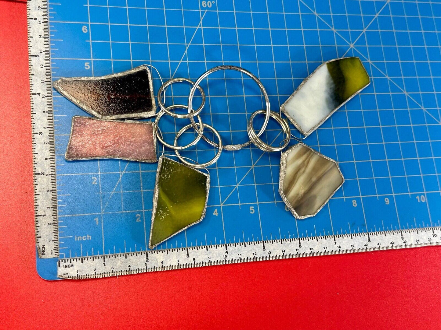 Unique Stained Glass State Shapes  (5) Lot Artisan Keychain - Key Ring Chain