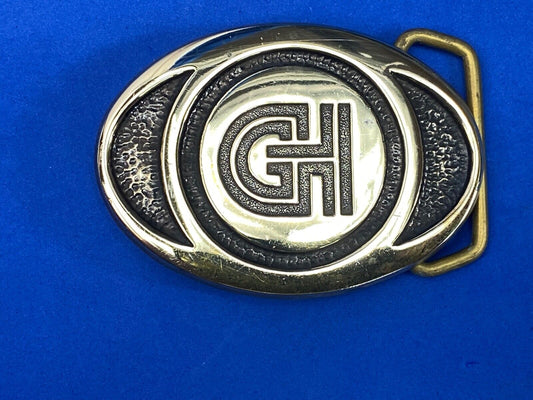 Vintage Ghi Gi Company Promotional Solid Brass Belt Buckle Scotts Advertising