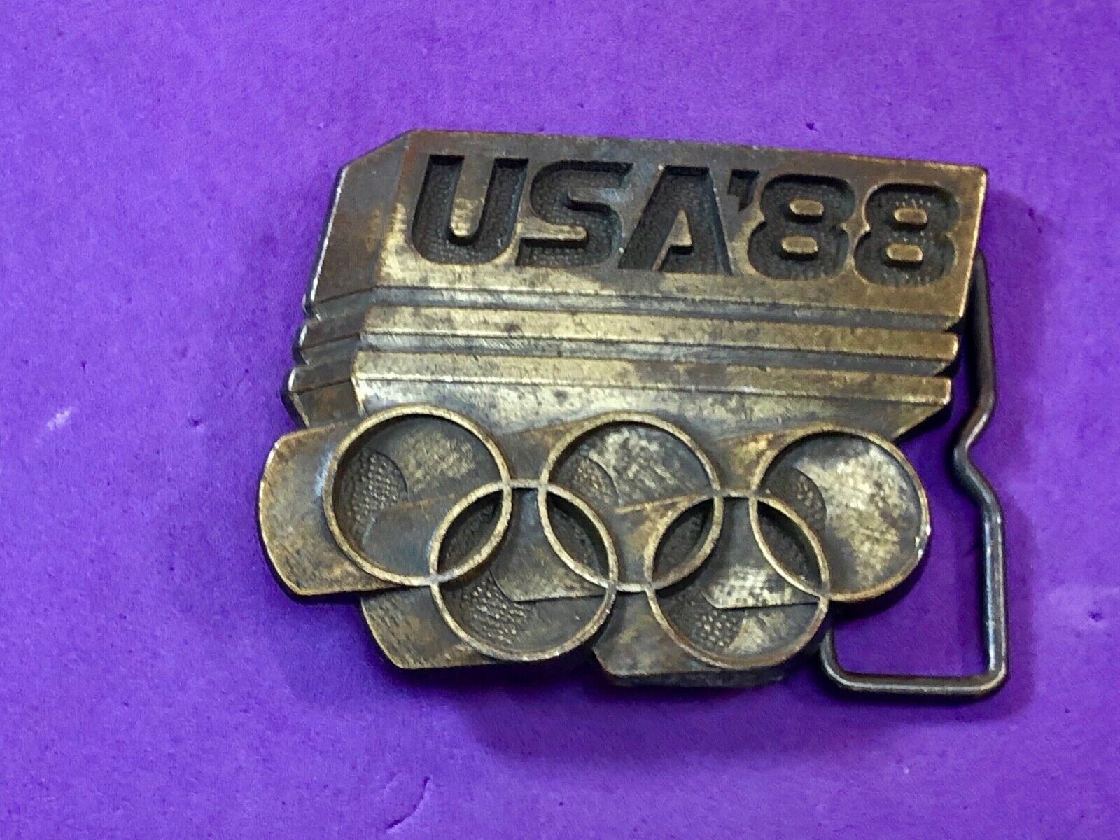 1988 Olympics Brass Metal Belt Buckle Team USA Mens Vintage Rings Seoul Korea 88