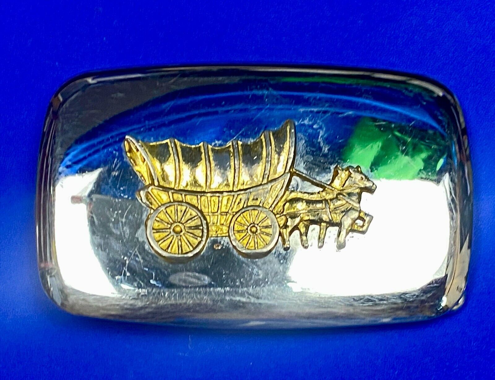Usa Made Horse Drawn Covered Wagon - Dual Tone Rectangular Western Belt Buckle