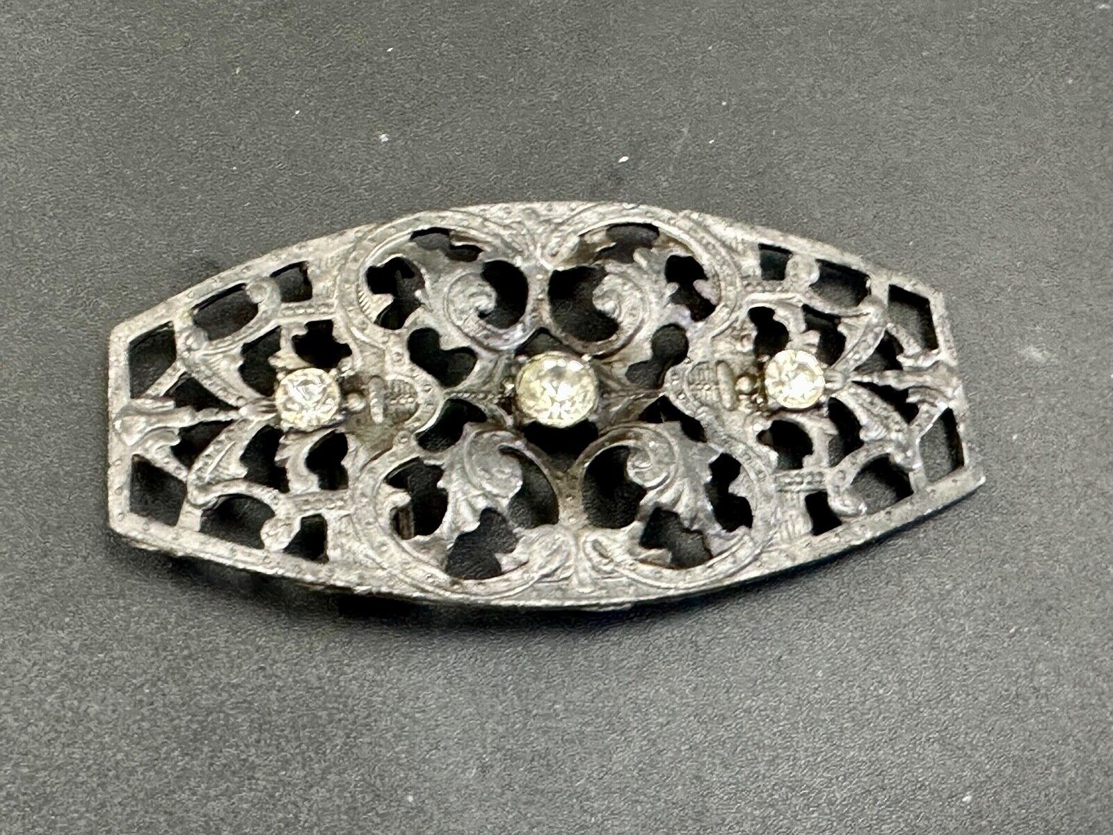 antique three rhinestone's on skeleton belt buckle