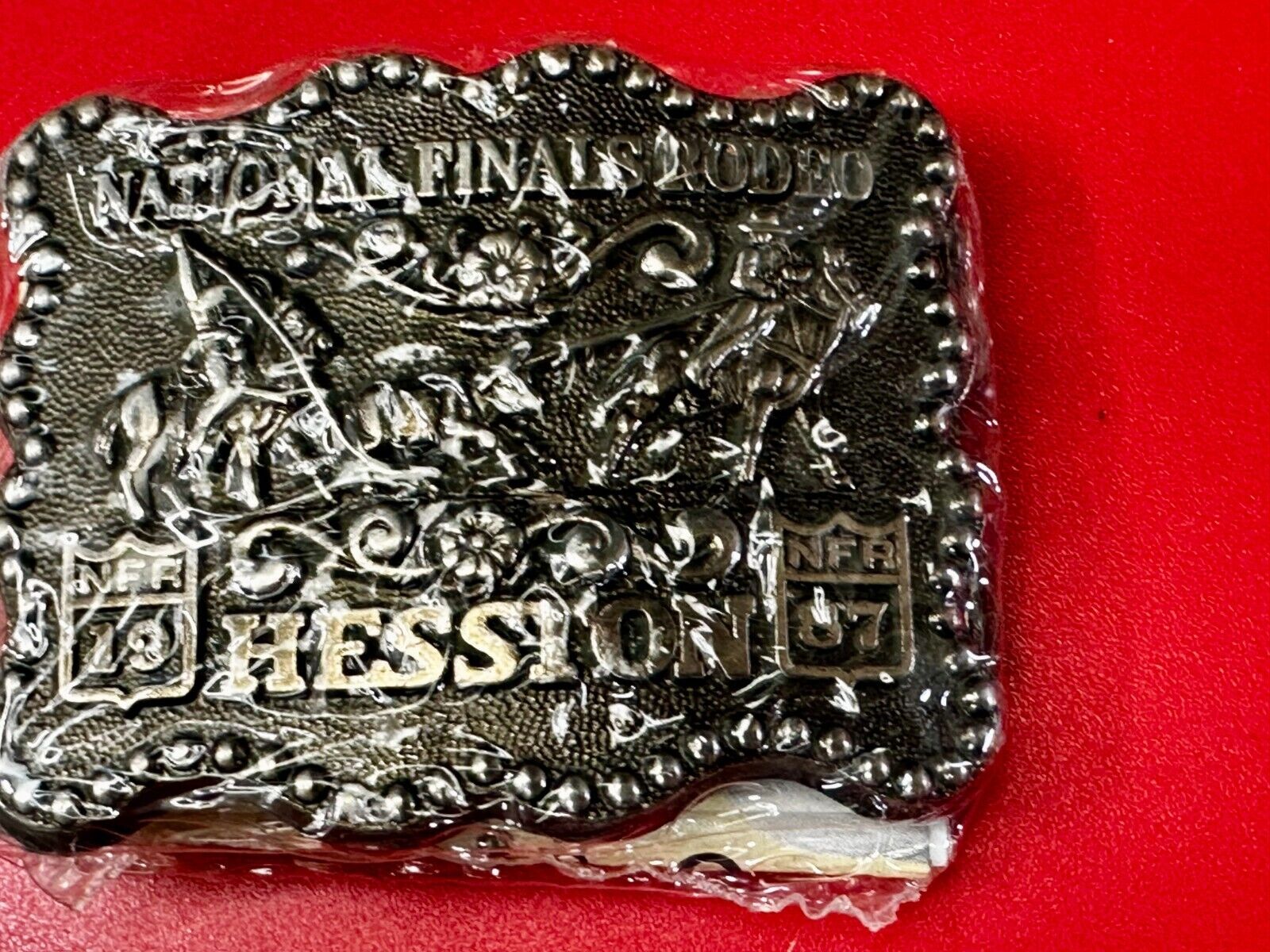 1987 Hesston National Finals Rodeo NFR Cowboys Youth Size NOS Belt Buckle