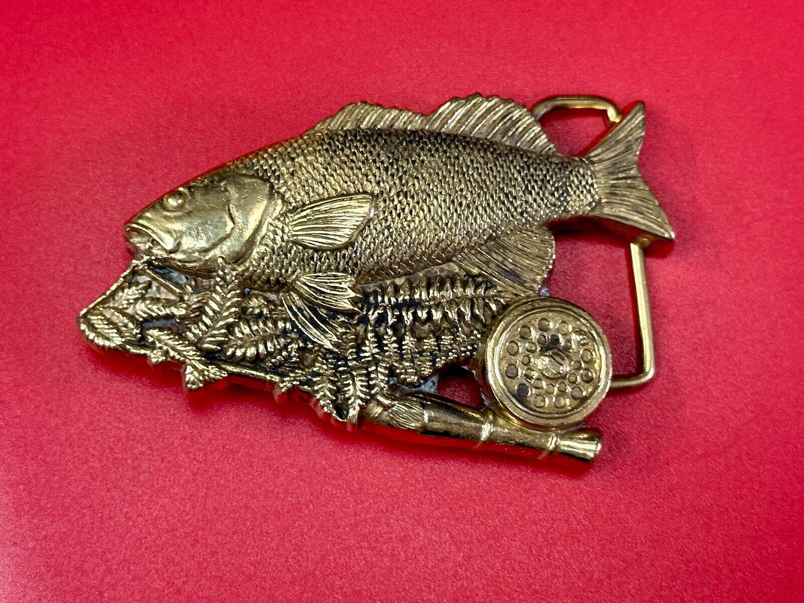 Trout Fishing Cutout sports fish vintage Baron Buckles solid brass belt buckle