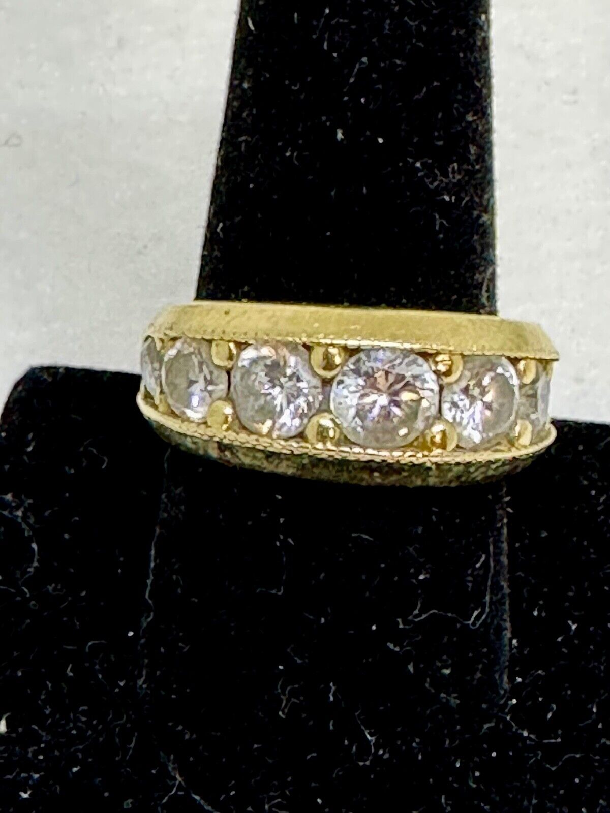 14K Gold BJ Engraved Cubic Zirconia Ring  - Band Sz 9.5  - 9.8 grams