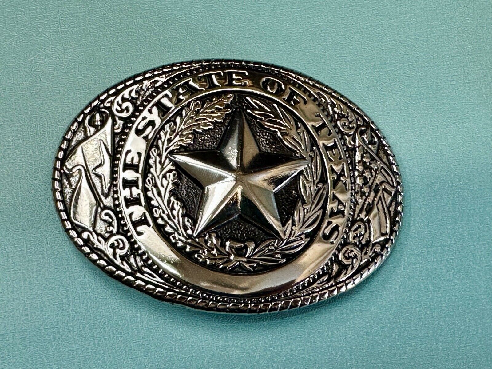The Great State of Texas - Lone Star Flags seal silver & black color belt buckle