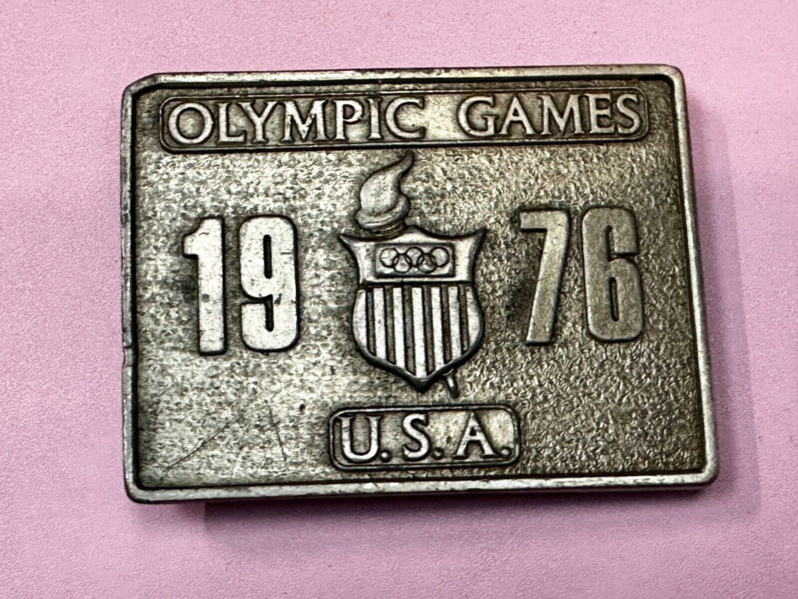 1976 Olympic Games USA Vintage Rectangle Bergamot Brass Works Belt Buckle