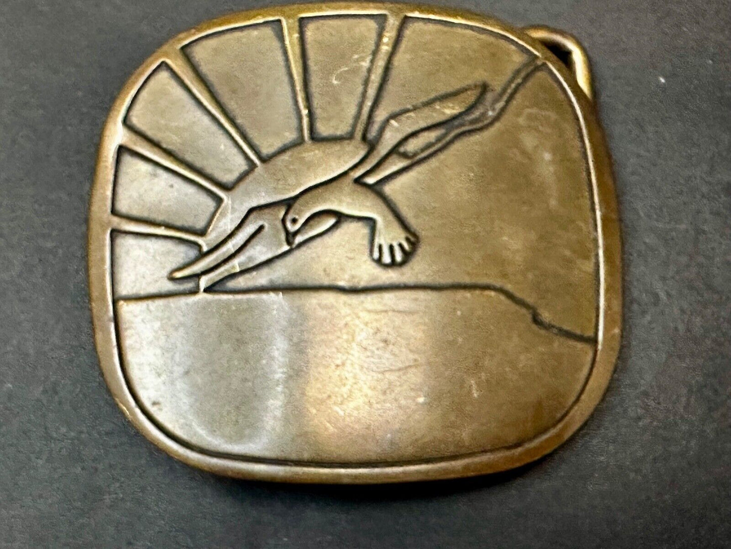 Abstract Eagle Over Sunset / Turtle Swimming Solid Brass Hippy Style Belt Buckle