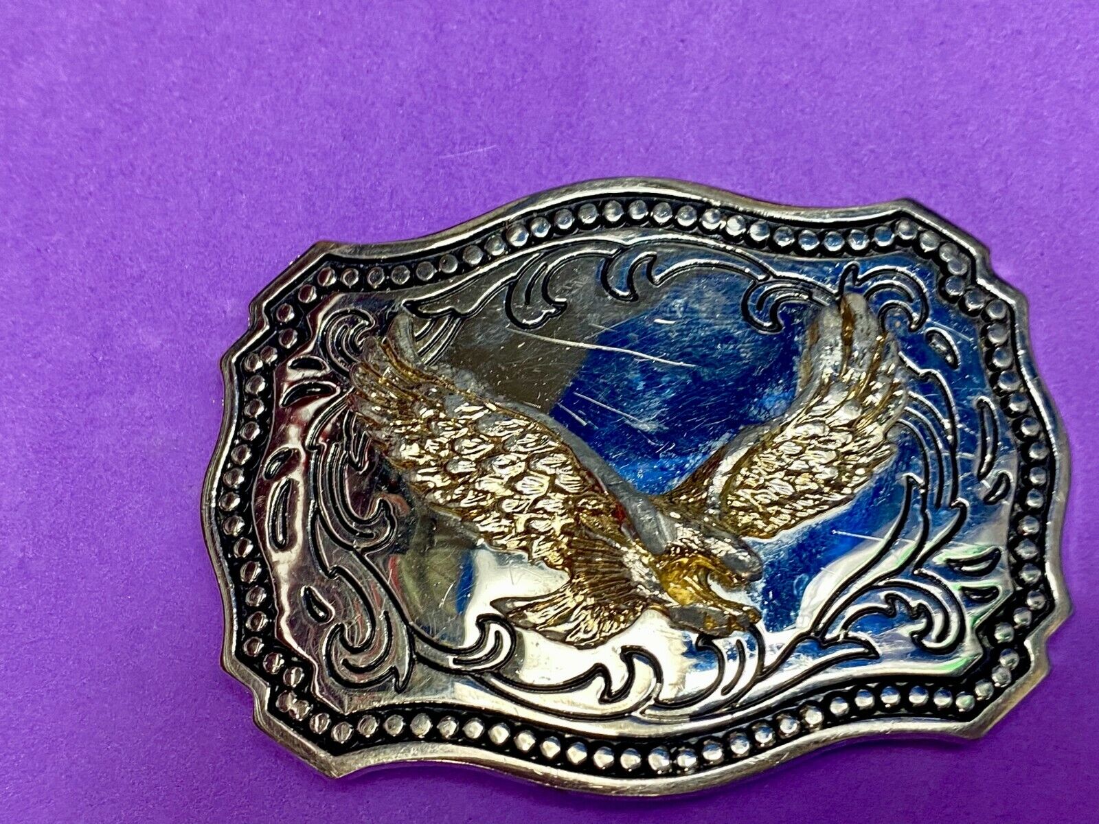 A Made Western Framed American Eagle - Hunting For Food Wings Wide Belt Buckle