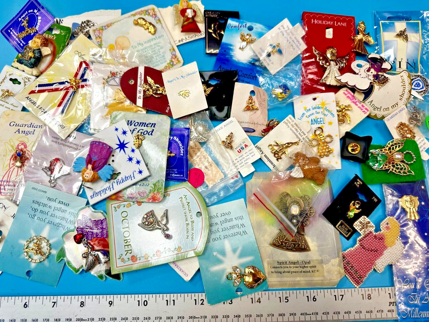 Around 40 Angle NOS Religious Brooches Pins Resale Bulk Lot Junk Drawer Grab Bag