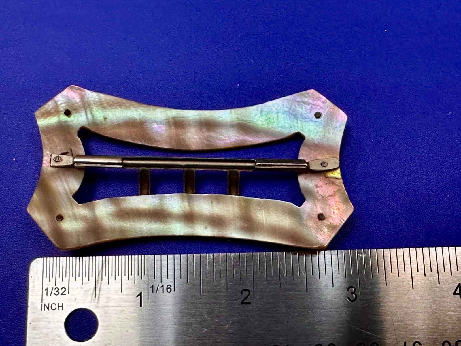 Three Prong Antique Vintage Mop Mother Of Pearl 3" Wide Belt Buckle