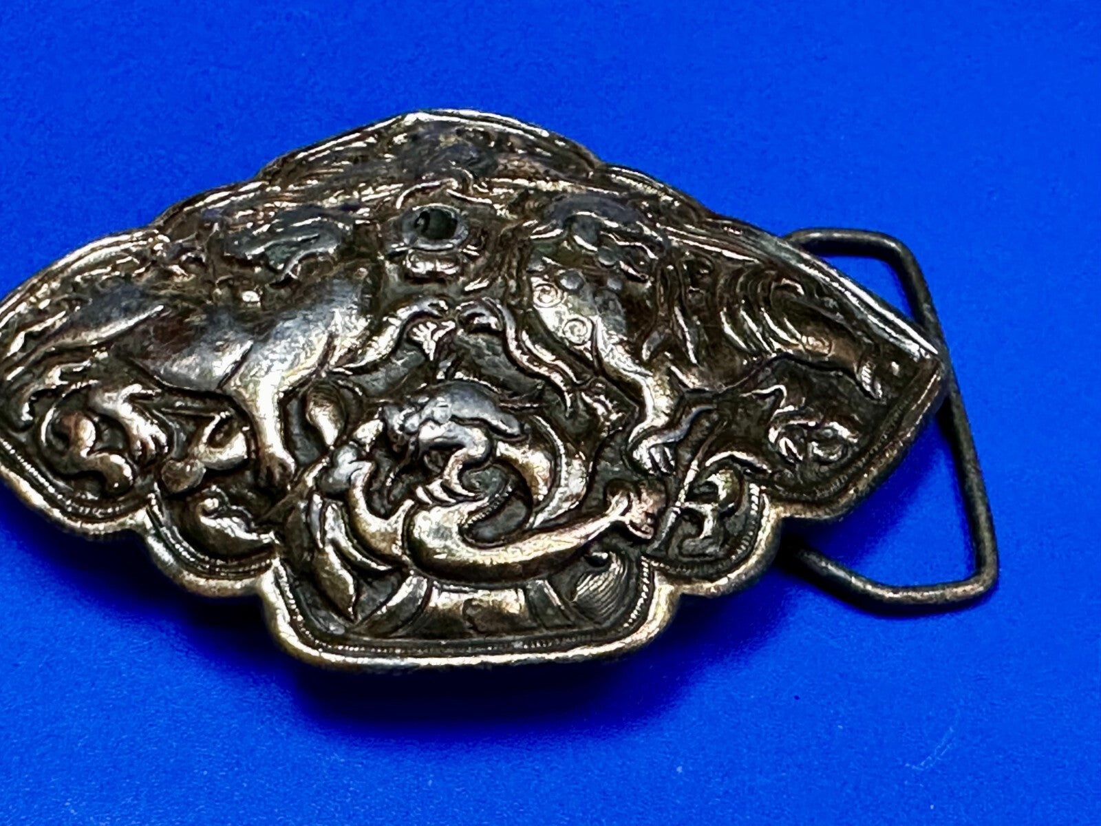 Tibetan Feng Shui Lion Dragon Fork Tongue Vtg.  1974 Bergamot N-60 Belt Buckle