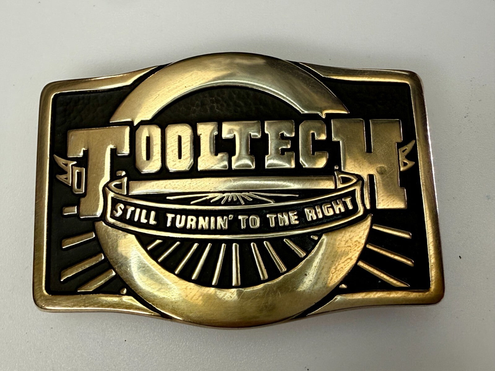 Tooltech Still Turnin To The Right Solid Brass VTG 1984 Anacortes Belt Buckle