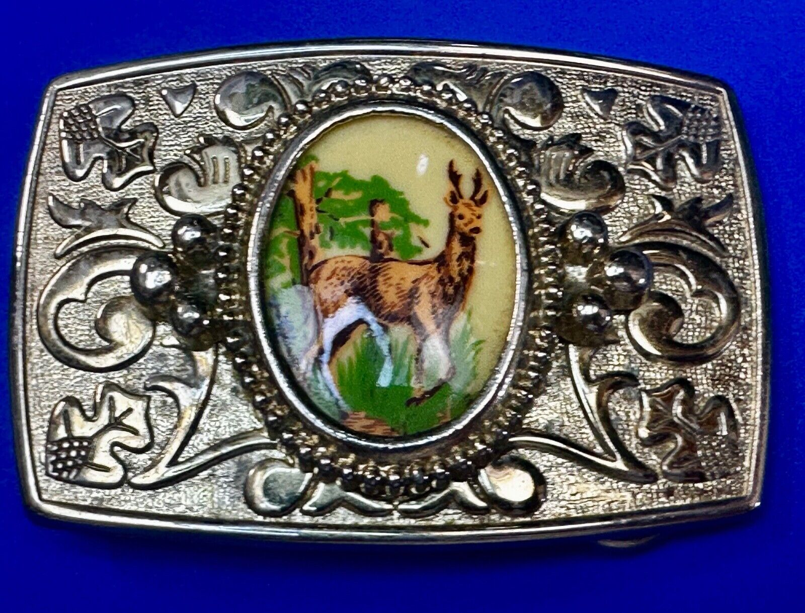 Alpaca Vintage Porcelain? Cab Cabochon Centerpiece in Western Belt Buckle