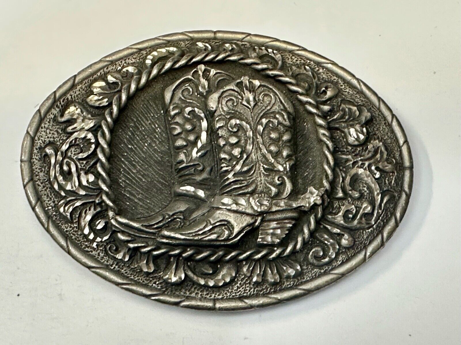 Vintage EGE '93 Rattlesnake Diamond Cut Pewter Belt Buckle Made In the USA