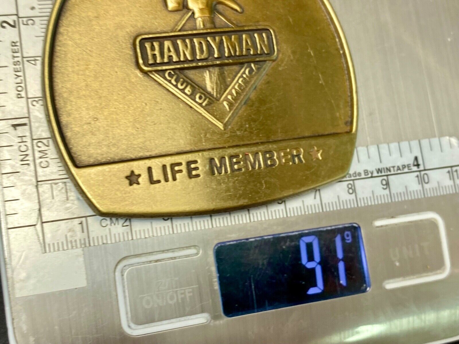 vintage Hammer Ruler Tools  - handyman club of America life member belt buckle