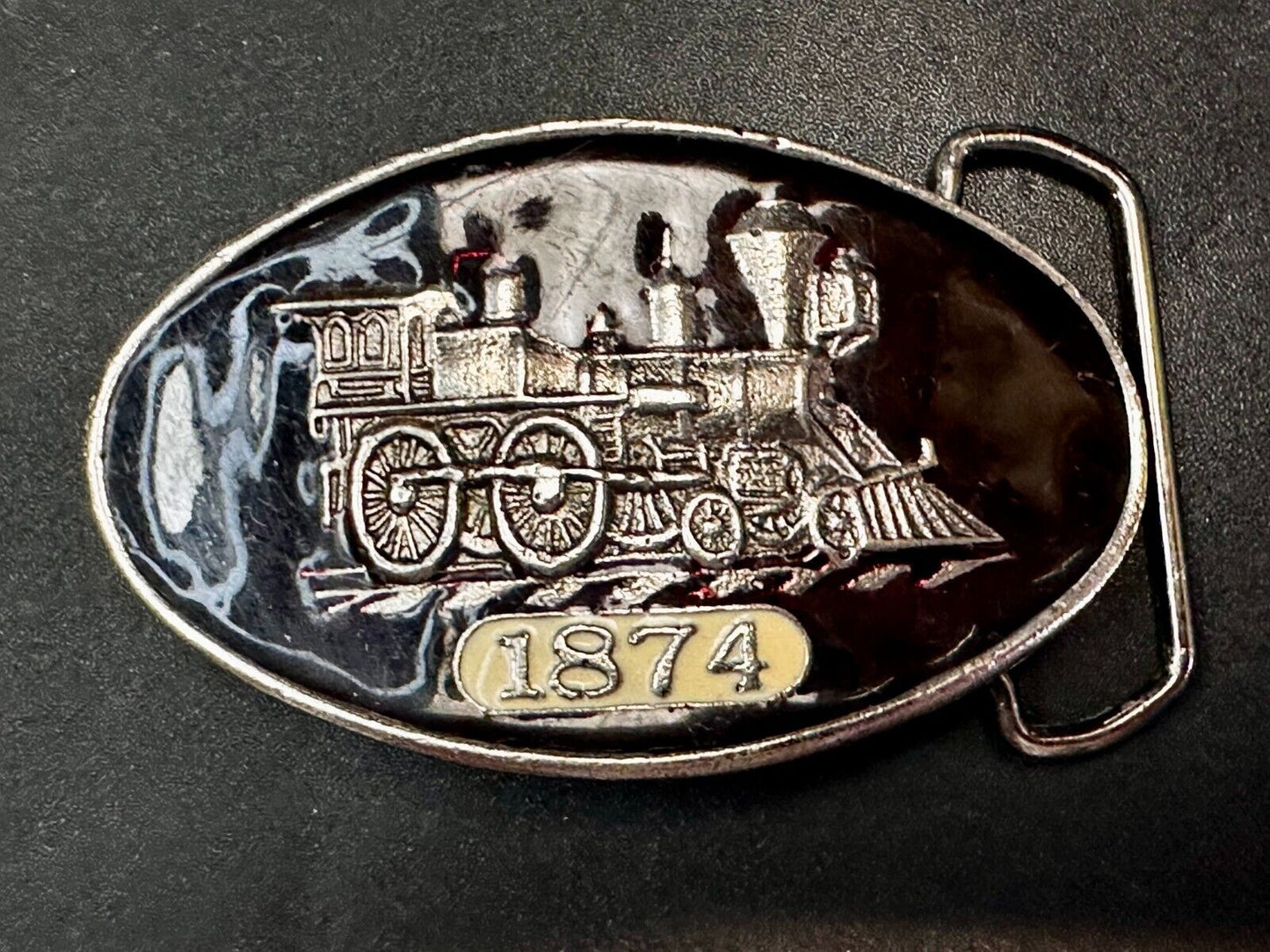 1874 Steam Engine Railroad Train Enameled Vintage Belt Buckle #171