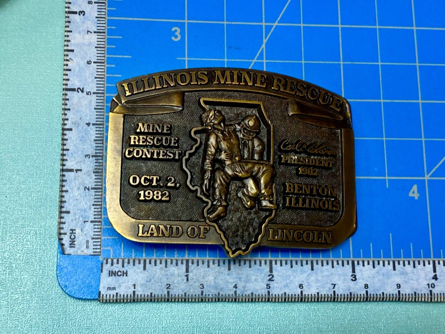 1982  Illinois Mine Rescue, The land of Lincoln - Benton belt buckle