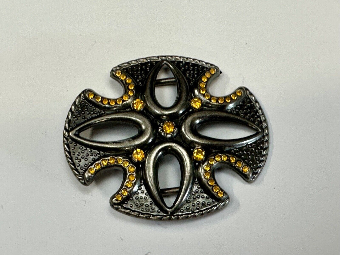 unique see through iron cross with golden brown rhinestone accents